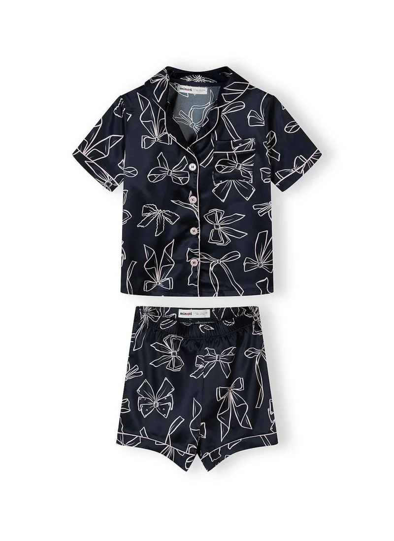 Minoti Girls satin pyjama set navy bow print